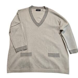 Karl Lagerfeld Paris 3/4 Sleeve V-neck Sparkly Sweater Size M Preppy Old Money